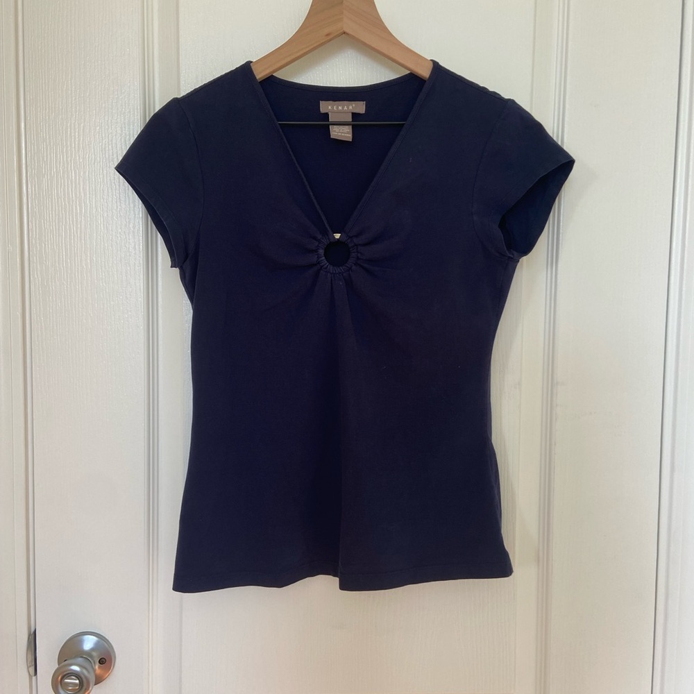 Kenar Dark Blue Cap Sleeve Blouse